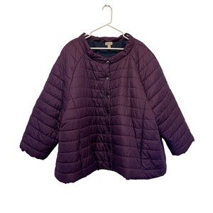NWOT LOGO Lori Goldstein Womens Purple Quilted Jacket 5X Polyester Snap Buttons